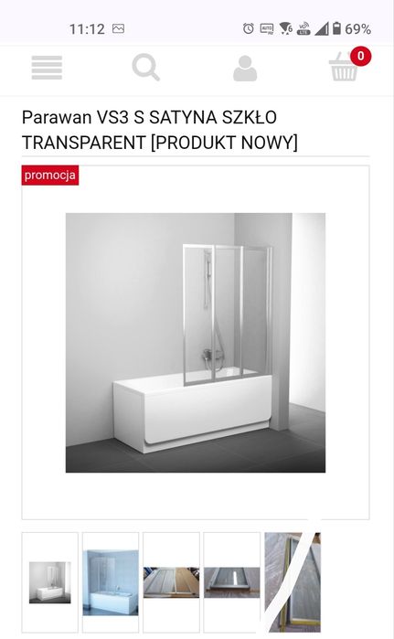 Parawan wannowy Ravak VS3S SATIN TRANSPARENT