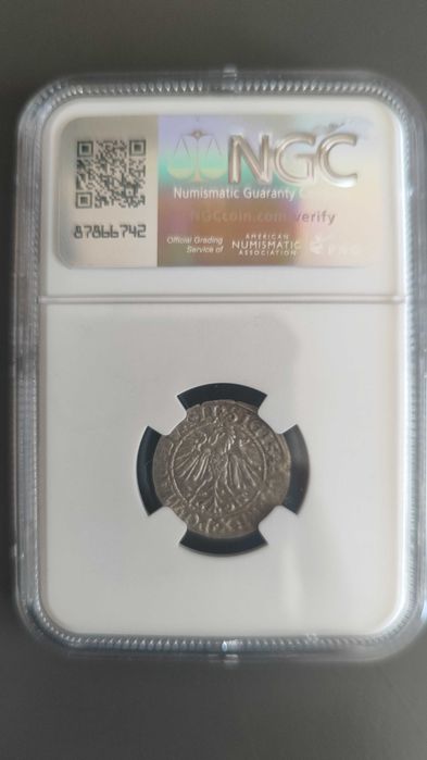 Moneta w gradingu: 1/2 grosza 1547, Litwa, NGC UNC DETAILS