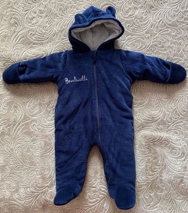 Комбінезон Bambinelli велюр утеплений з вишивкою синій р.68