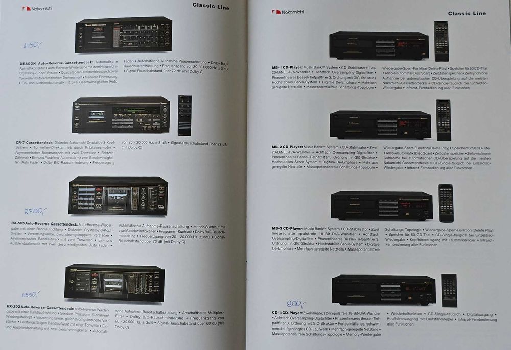 Katalog audio prospekt ze sprzętem firmy Nakamichi 1993/1994