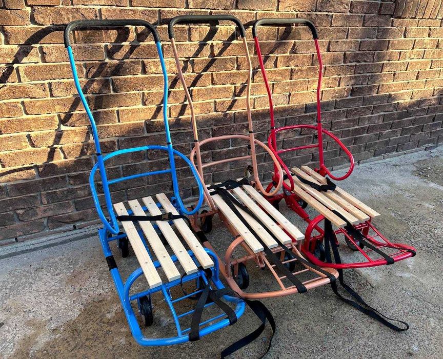 Детские санки на колесах Патріот санчата з ручкою складні 9 кольорів