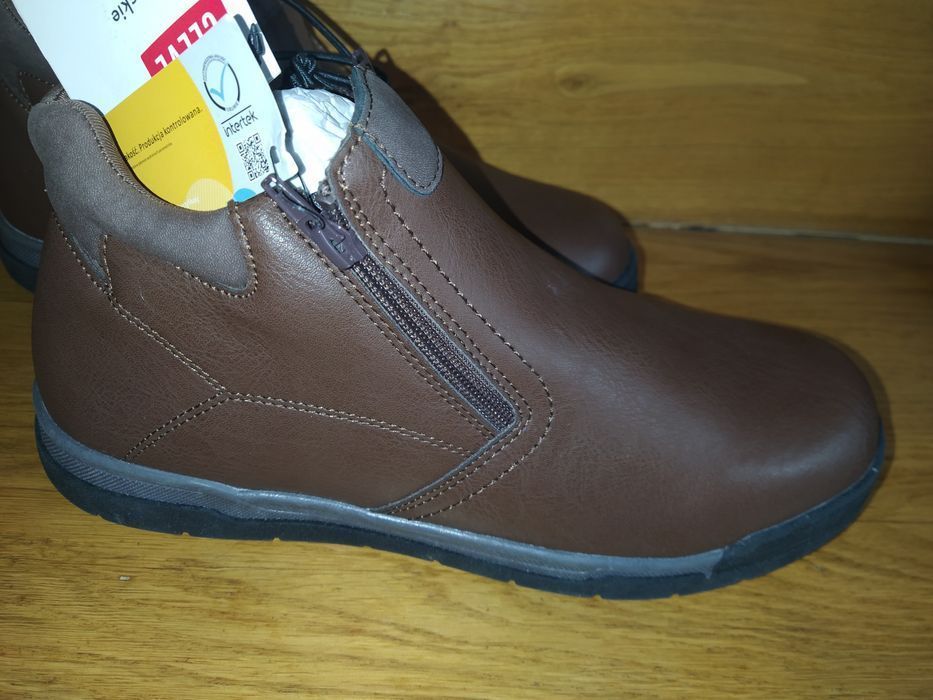 Buty skórzane zimowe botki męskie brązowe ocieplane 44