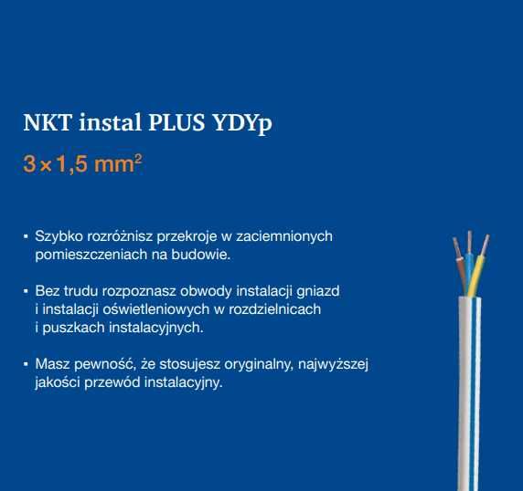 Przewód NKT Instal Plus YDYp Kabel 3x1,5  ZAPRASZAM. 24/7.