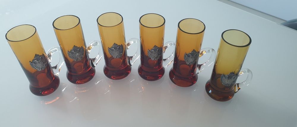 Conjunto de seis  copos com brasão.432662428475740161
