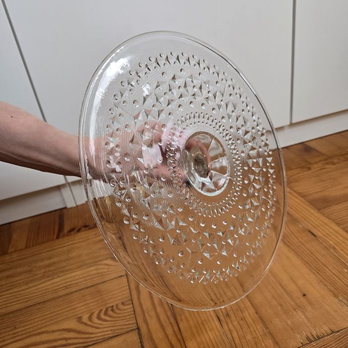 Duża patera tortownica romby i guziki Drost HSG Ząbkowice PRL vintage retro przeźroczysta
