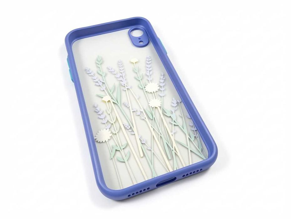 V059 Etui Ownest Do iPhone XR Przezroczyste W Kwiaty Matowe Plecki PC Miękki Zderzak TPU Odporna Na Wstrząsy Obudowa Fioletowa Dziewczęca Kobieta