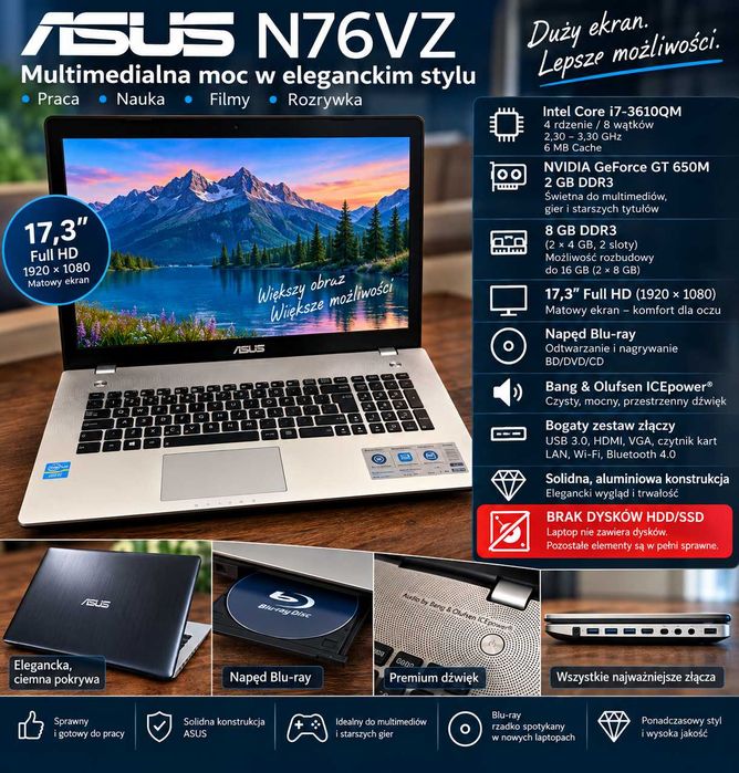 ASUS N76VZ-V2G-T1031H | Intel Core i7 | GT 650M 2 GB | 8 GB RAM | 17,3" Full HD | Blu-ray
