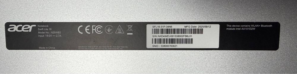 Ноутбук Acer Swift Lite 16