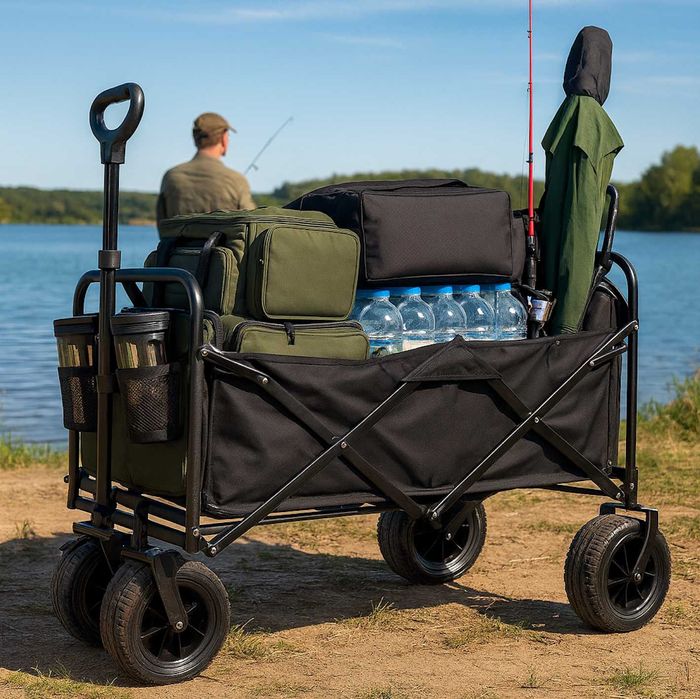Mocny Duży Wózek Wędkarski Transportowy 150KG 150L Koła XXL Na Ryby