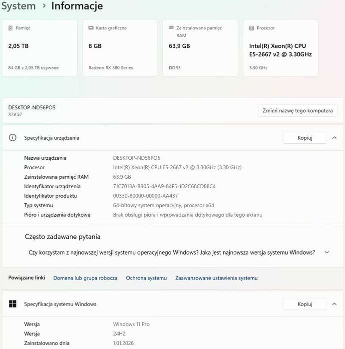 Gamingowy komputer. M.2 NVMe, RX580 8GB, 64GB RAM,8-12rdzeni+akcesoria