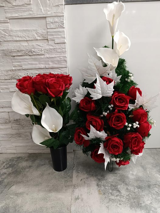 Komplet xxl wiązanka bukiet stroik kompozycja na grób kwiaty sztuczne