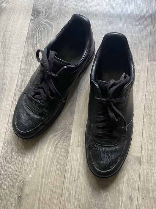 Louis Vuitton Rivoli кожаные черные сникеры/кеды/кроссовки оригинал / Кеды LV кожа Total Black / Обувь б/у под восстановление