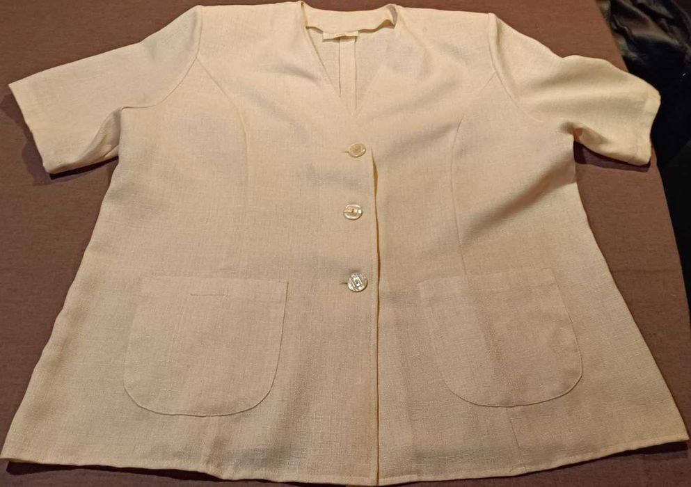 Excellent_Piękny Żakiet / Damski_Len / Kremowy_46_Okazja