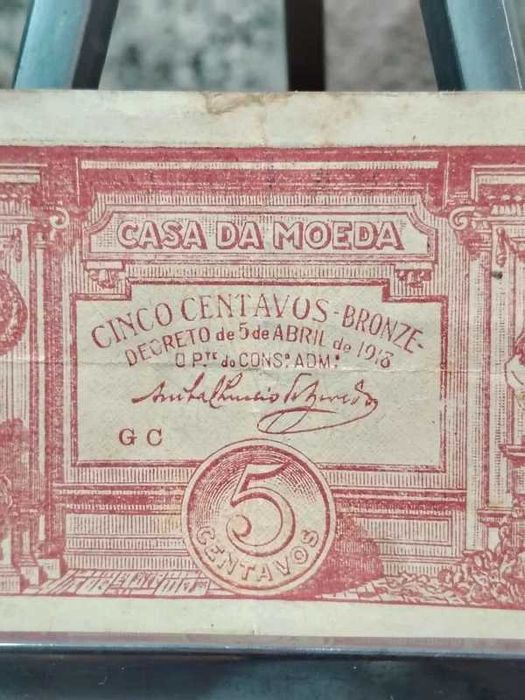 Nota Cédula Rara 5 Centavos Casa da Moeda Série GC - ENVIO GRATIS