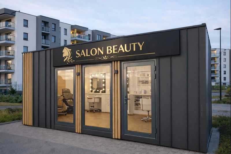 Pawilon całoroczny fryzjerski domek mobilny usługowy kosmetyczny