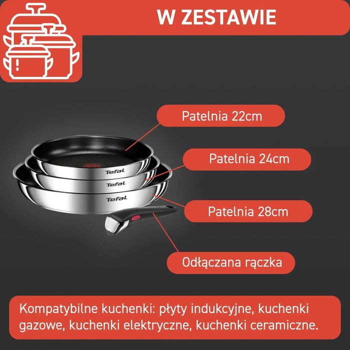 NOWE TEFAL Ingenio Emotion L897S474 4el indukcja z rączką patelnie