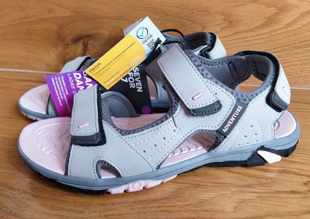 Sandały damskie sportowe na rzepy trekking 38 szare