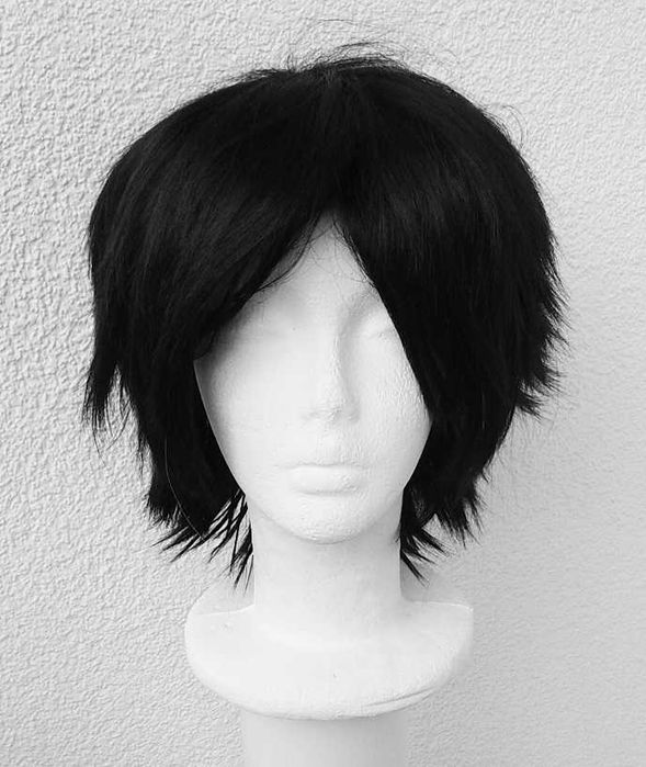 Czarny krótki wig czarna krótka peruka z grzywką cosplay wig męska