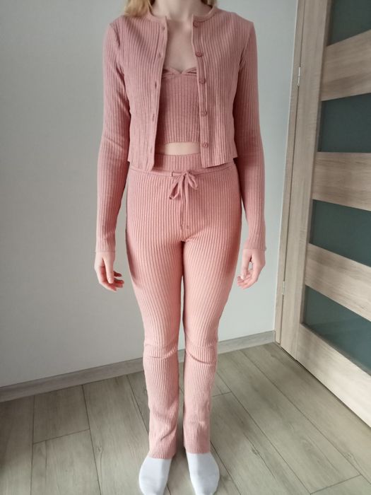 H&M bawełniane spodnie  w prążki sweterek  i top XS