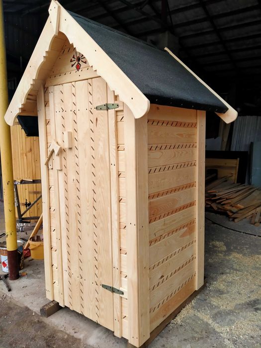 Toaleta drewniana ogrodowa separacyjna WC ROD budowę wychodek sławojka