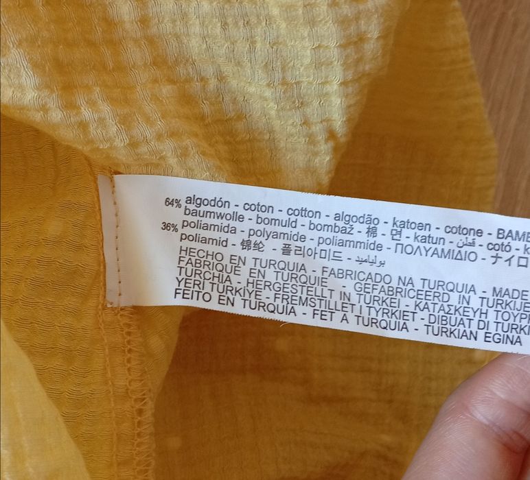 Żółta bawełniana bluzka z falbanką, ZARA, rozmiar XS