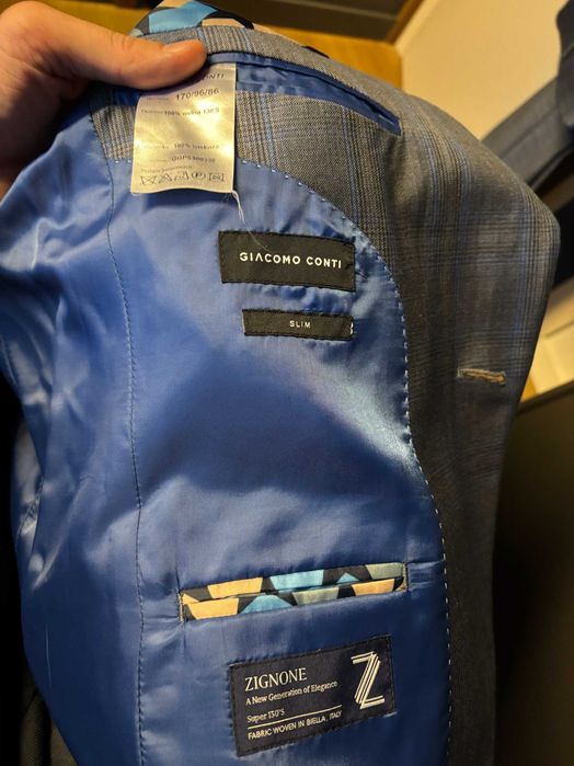 Garnitur męski Giacomo Conti 170/86 sprany - szaro niebieski w krate