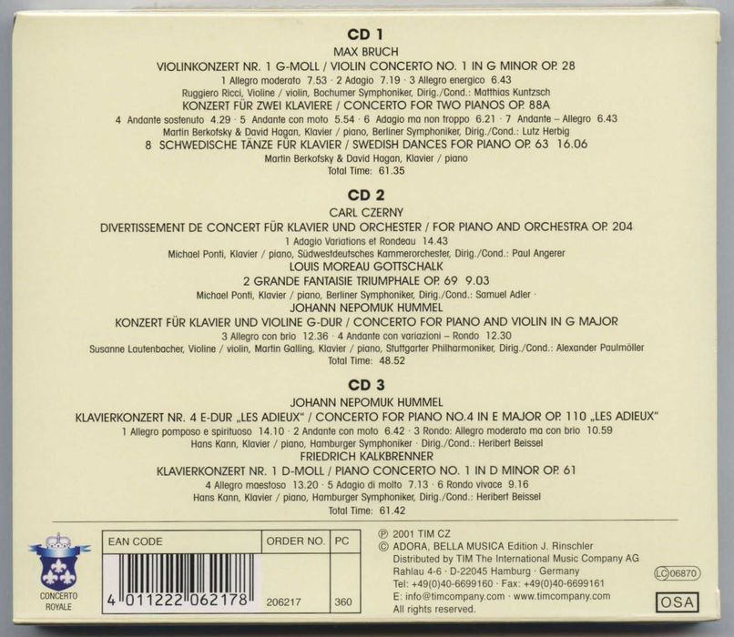 CD Bruch / Czerny / Gottschalk / Hummel / Kalkbrenner - 3CD