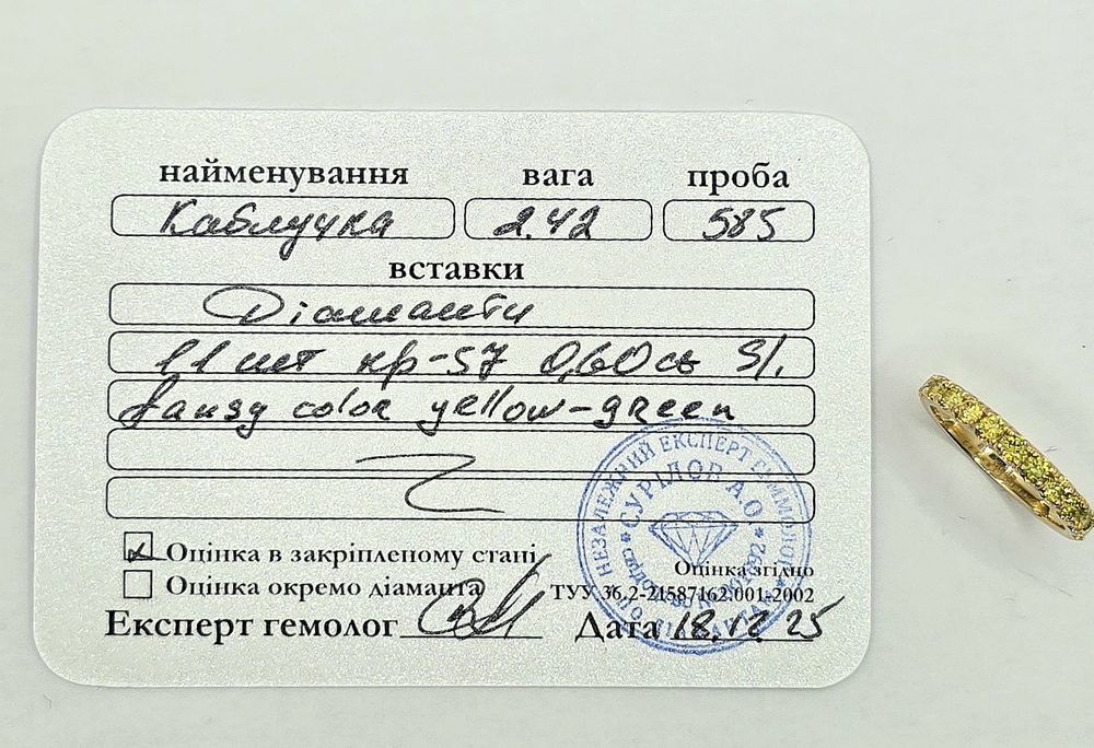 Кольцо с желтыми бриллиантами 0.60 карат