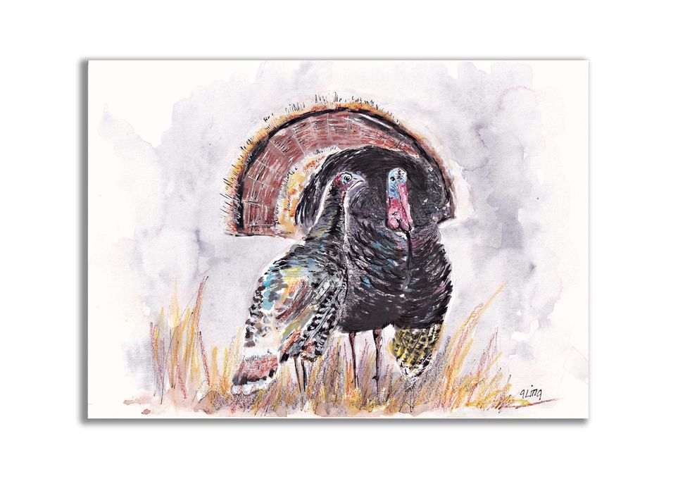 Obraz ręcznie malowany "Indyk i indyczka" + rama