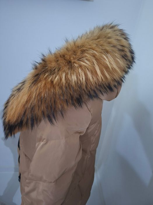 Piękna włoska kurtka parka obłędny jenot naturalny nowa sml uni