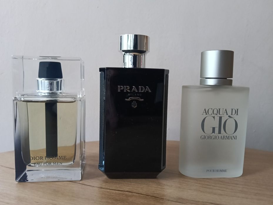 Unikatowe Perfumy męskie Puig Prada L'intense 100ml Spain+Dior Homme Eau for  Men 100ml +100ml Giorgio Armani Acqua Di Gio homme 100ml 2014 rok