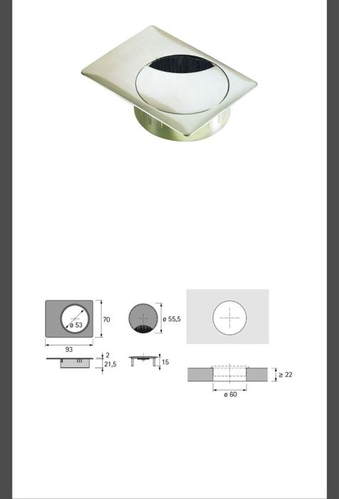 Passa-cabos inoxidável Hettich ø 60 mm com escova vedação