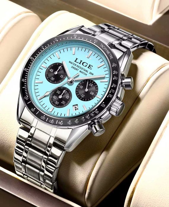 Часы наручные LIGE металл браслет голубые НОВЫЕ