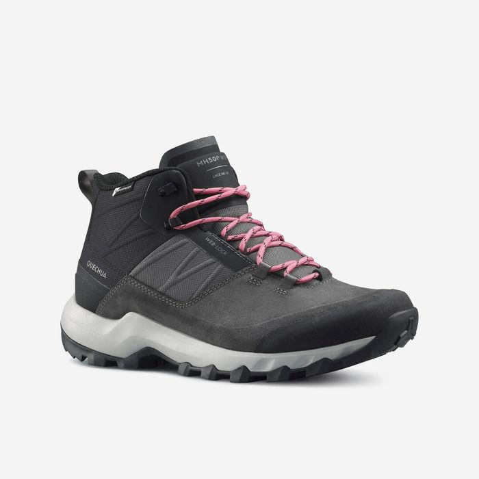 Botas de Caminhada na Montanha Mulher MH500 Impermeável Cinzento