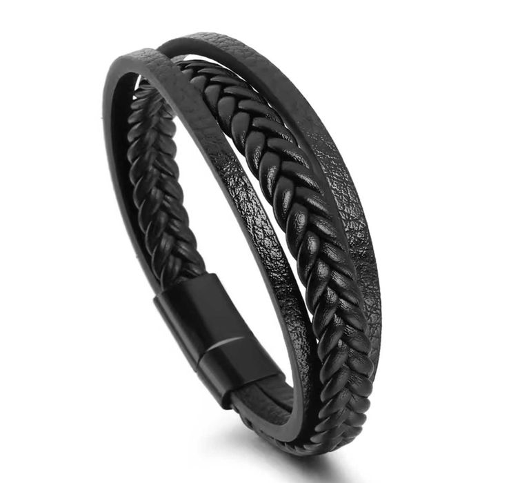 Bransoleta ze skóry, czarna, unisex, nowa