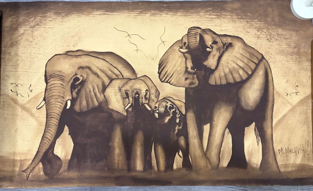 Tela com pintura de elefantes