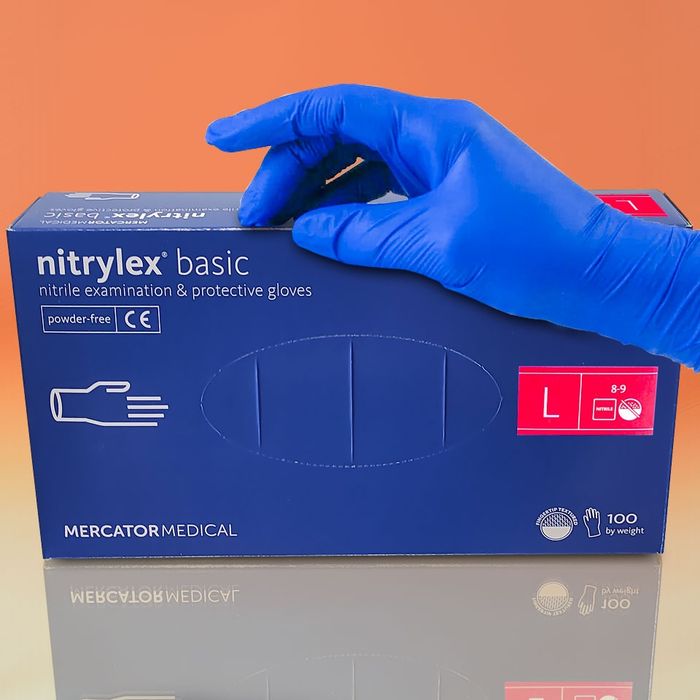 Рукавички нітрилові (розмір L) сині 3,5г Mercator Nitrylex Basic, 100