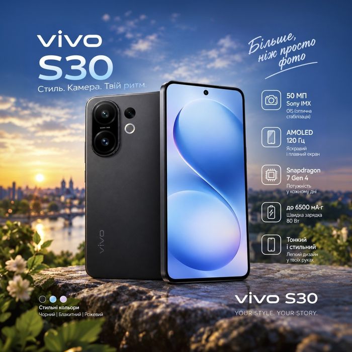 VIVO s30 , 12/256gb. Black. Молодіжний фото-флагман.