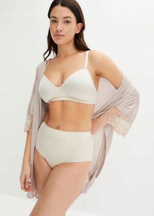 B.P.C biustonosz miękki bez fiszbin beżowy połyskujący materiał r.70B