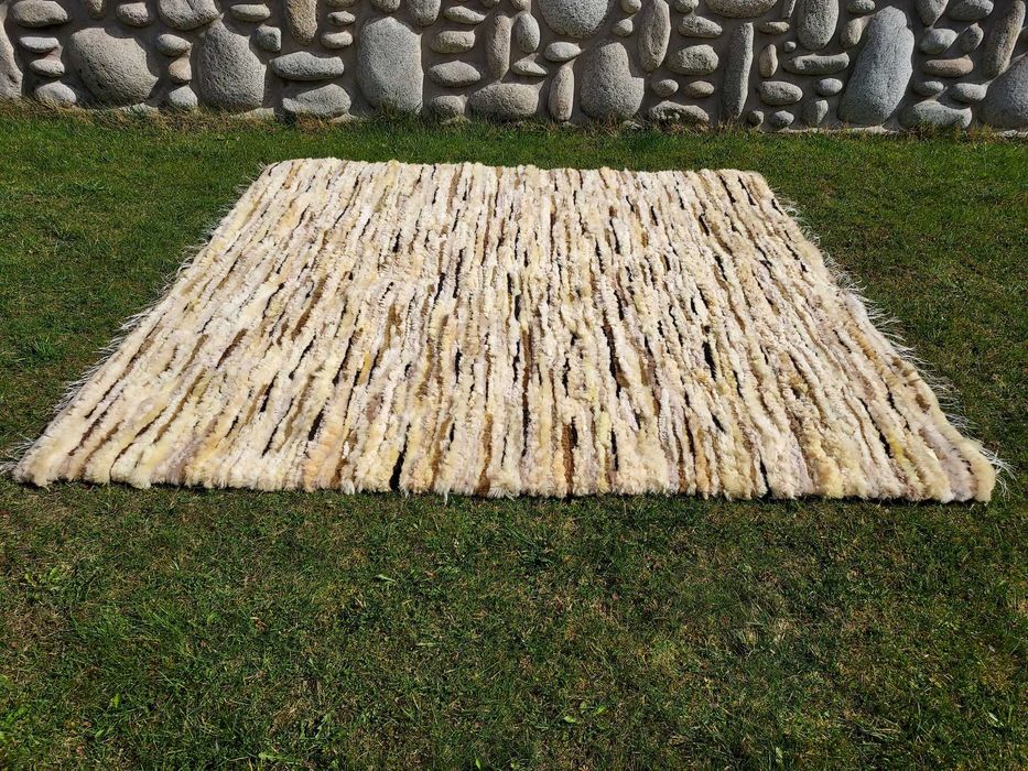 Skórzany Dywan z Wełny Owczej 200x200 cm Dywan ze Skóry Owczej