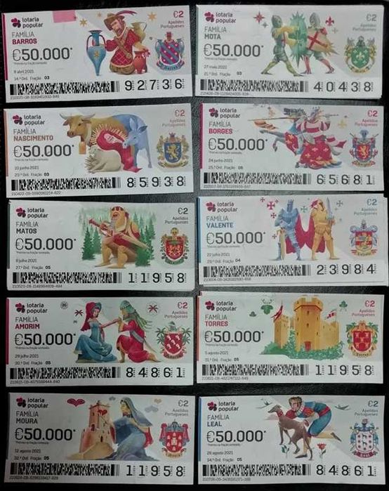 Bilhetes de lotaria clássica e popular.