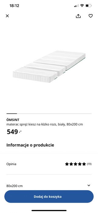 Łóżko Minnen i materac Omsint