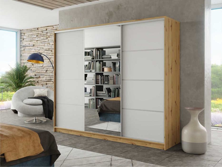 Szafa przesuwna Black 150x205x56 z lustrem i 4x szuflada