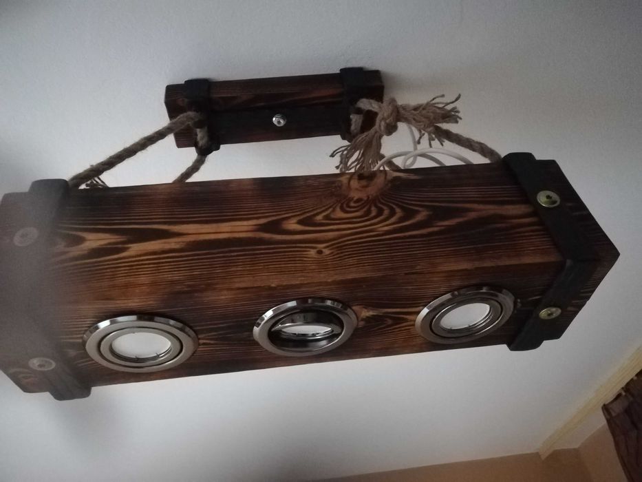 Żyrandol z belki drewnianej loft, retro