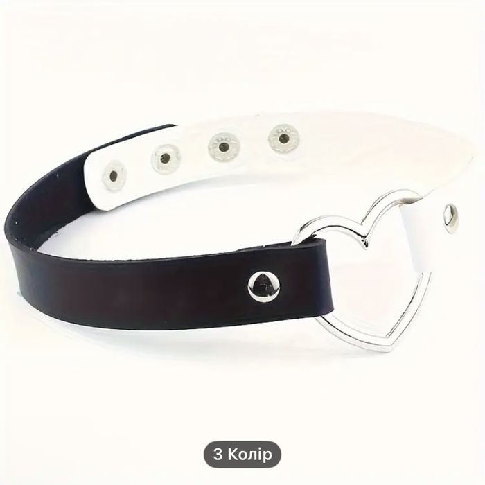 Шкіряний чокер серце / чорно-білий чокер