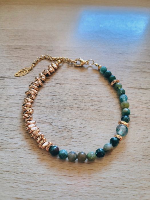 Bransoletka handmade z agatem i hematytem
