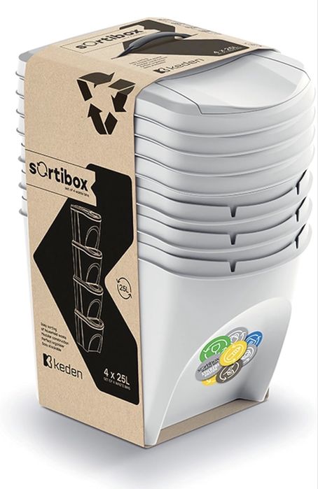 KEDEN Sortibox Set of 4 Recycling Bins, Off-White, Volume 4 x 25 L
