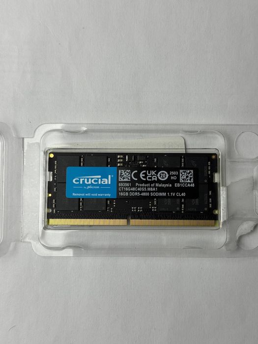 Оперативна пам'ять Crucial Black DDR5 SO-DIMM 16GB 4800MHz CL40