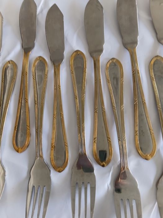 Conjunto de 24 talheres vintage solinger (banho de ouro)