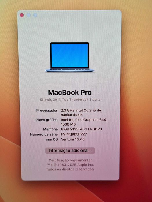 MacBook Pro ecrã Retina 13" 2017 | i5 | 8GB | 128GB SSD | Imaculado